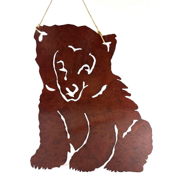 Grizzly Bear Rustic Metal Craft Wall Art 14” Tall 12” Long Rust Red Color Cabin - Picture 1 of 4